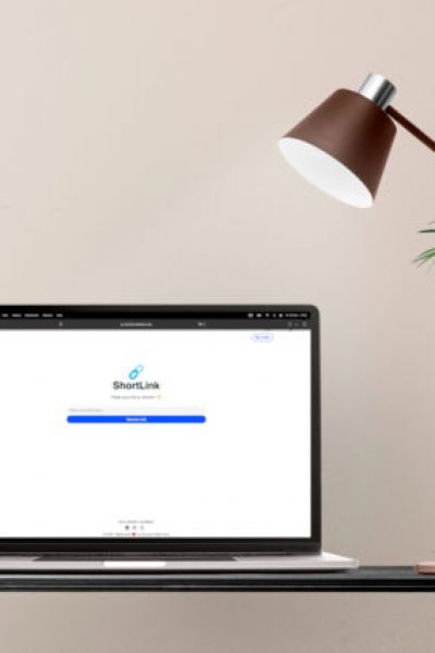 Laptop screen mockup psd on a desk minimal home office zone design